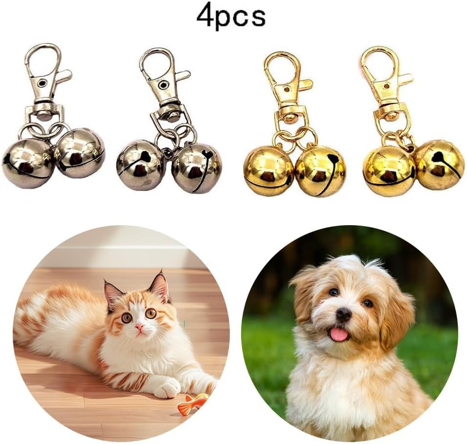 4 Pcs Pet Bells 304 Stainless Steel Dog Bells Gold and Silver Bell Training Charm Pendants Jewelry for Pet Dog Cat Necklace Collar image number 5