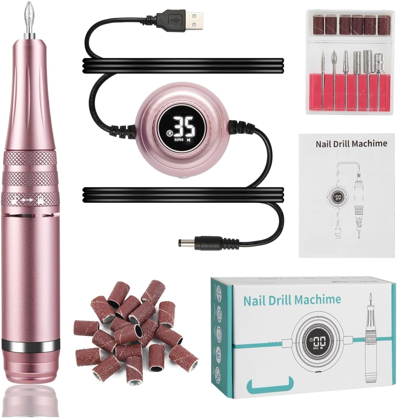 Nail File Electric, Nail Drill Machine 35000RPM Electric Manicure Machine Pedicure Manicure Drill Set Milling Cutters Set Nail File Equipment Tools(Pink) image number 4