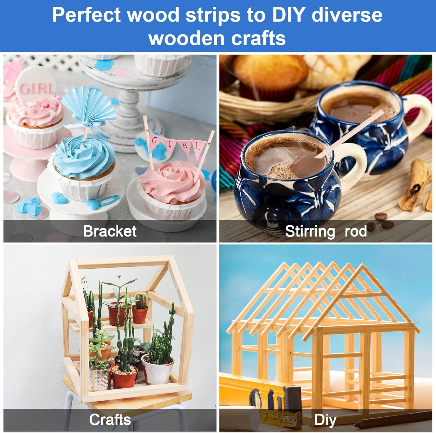 120 Pieces Balsa Wood Sticks 1/8 X 1/8 X 12 Inch Wood Strips Balsa Square Wooden Dowels Hardwood Unfinished Wood Sticks for Crafts DIY Projects Models Making Supplies image number 1