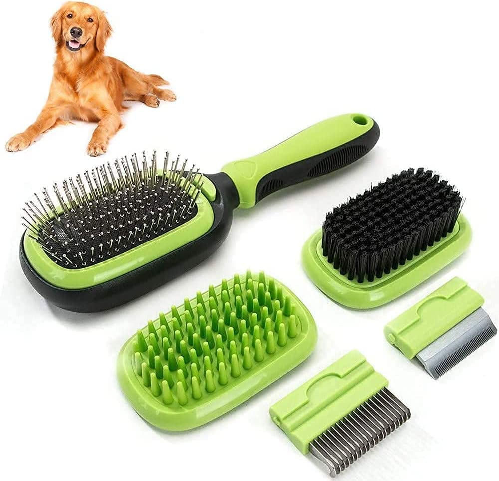 Sunshine Solution Professional Dog Brush , Cat Brush for Dog and Cat Grooming | 5 in One Solution | Dematting Comb | Dog Comb | Deshedding Comb | Bristle Brush | Pin Brush | Bath & Massage Cat Brush and Pet Brush image number 4