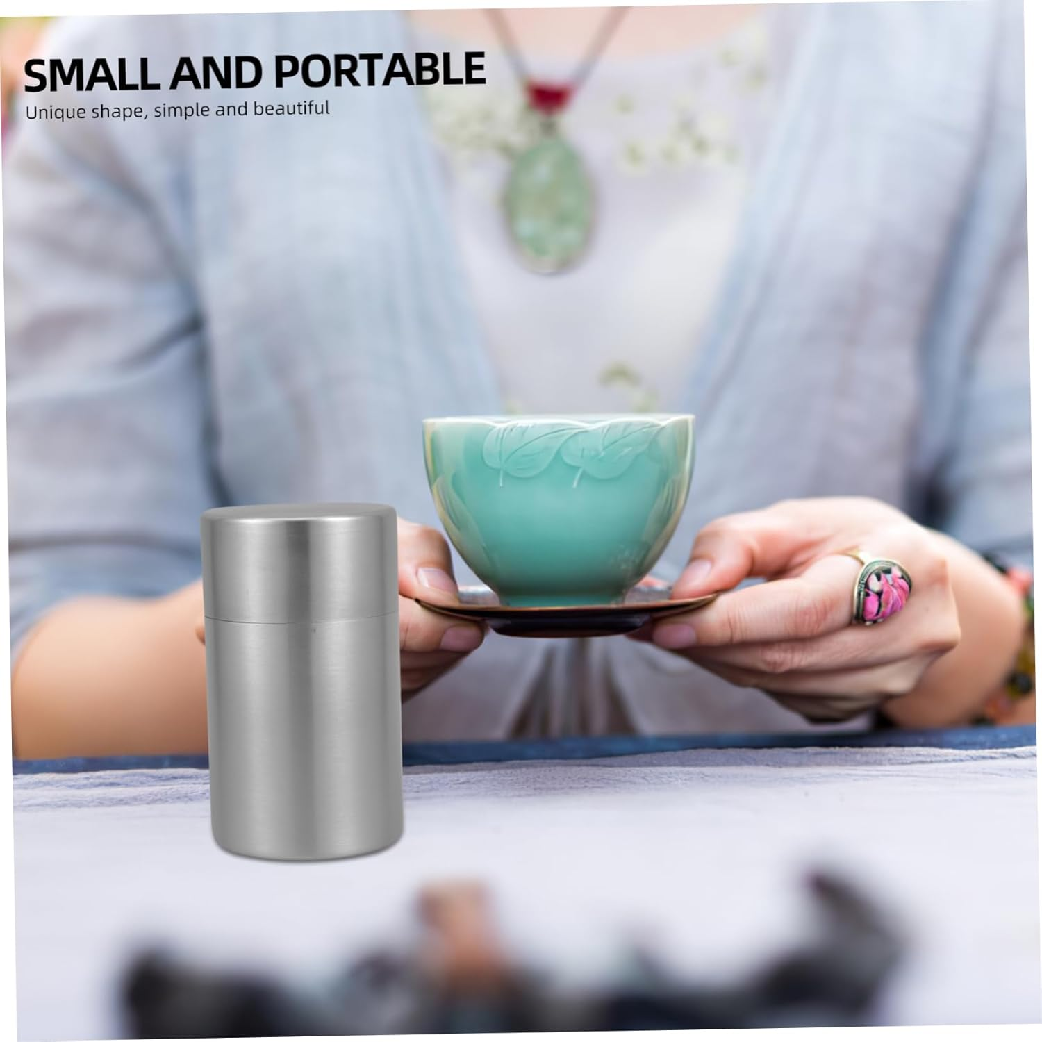 Stainless Steel Tea Canister with Double Sealed Lids Airtight Storage Container for Kitchen Dry Food Including Loose Leaf Tea Coffee Nuts and Grains 5.5X3.1 Inch image number 5