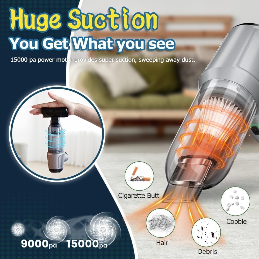 Car Vacuum Cleaner, 15000PA Handheld Vacuum Cordless Rechargeable Wireless Vacuum Brushless, 3 in 1 Portable Mini Dust Buster for Car Desktop Home Cleaning image number 1