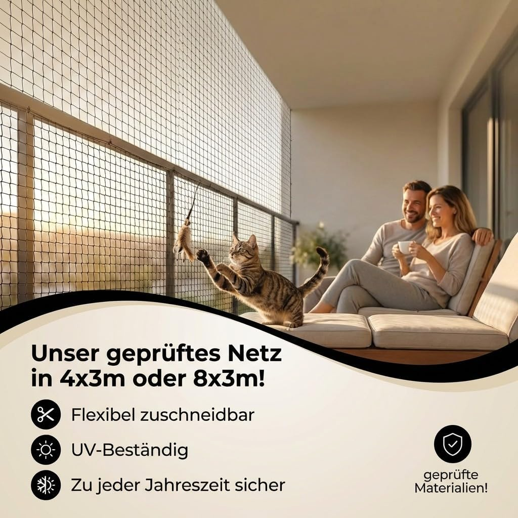 Cat Net for Balcony & Window Wire Reinforced | 8 X 3 M | Protective Net No Drilling | Cat Grid Wire-Reinforced | Weatherproof & Bite-Resistant | Mounting Set Included | Cat Protection Net image number 5