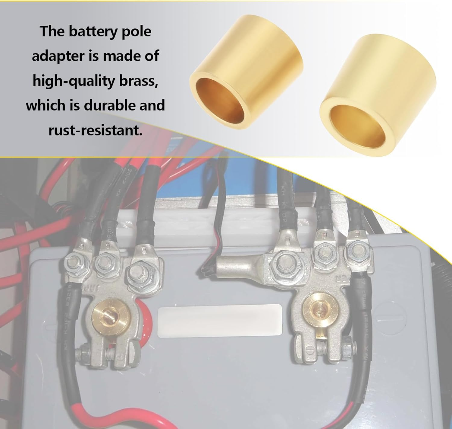 Emsea 1 Pair M8 Brass Battery Pole Adapter M8 Battery Terminal Connector Brass Positive or Negative Battery Cable Clamps for Lithium Car Batteries image number 5
