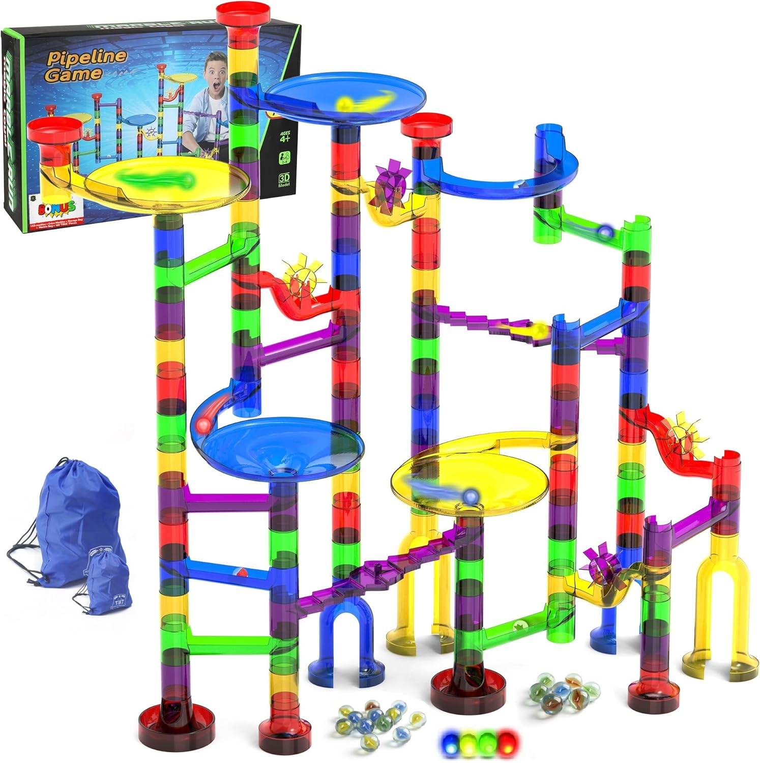 Marble Run Set with LED Flashing Marbles &ndash; 160Pc STEM Marble Maze Toy for Kids 5+ &ndash; Fun, Creative Educational Engineering Gift for Boys & Girls &ndash; Includes Glass Marbles, Storage & Guide &ndash; by Teachers image number 2