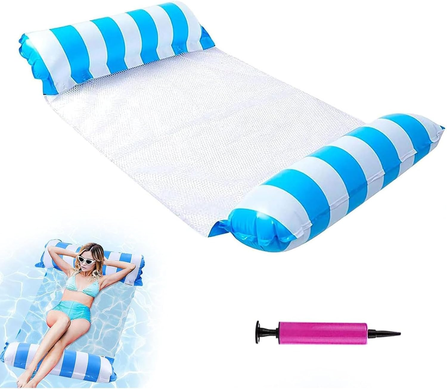 Water Hammock, Inflatable Pool Float，4-In-1 Multi-Portable Water Pool Float Hammock (Saddle, Lounge Chair, Hammock and Drifter) image number 2