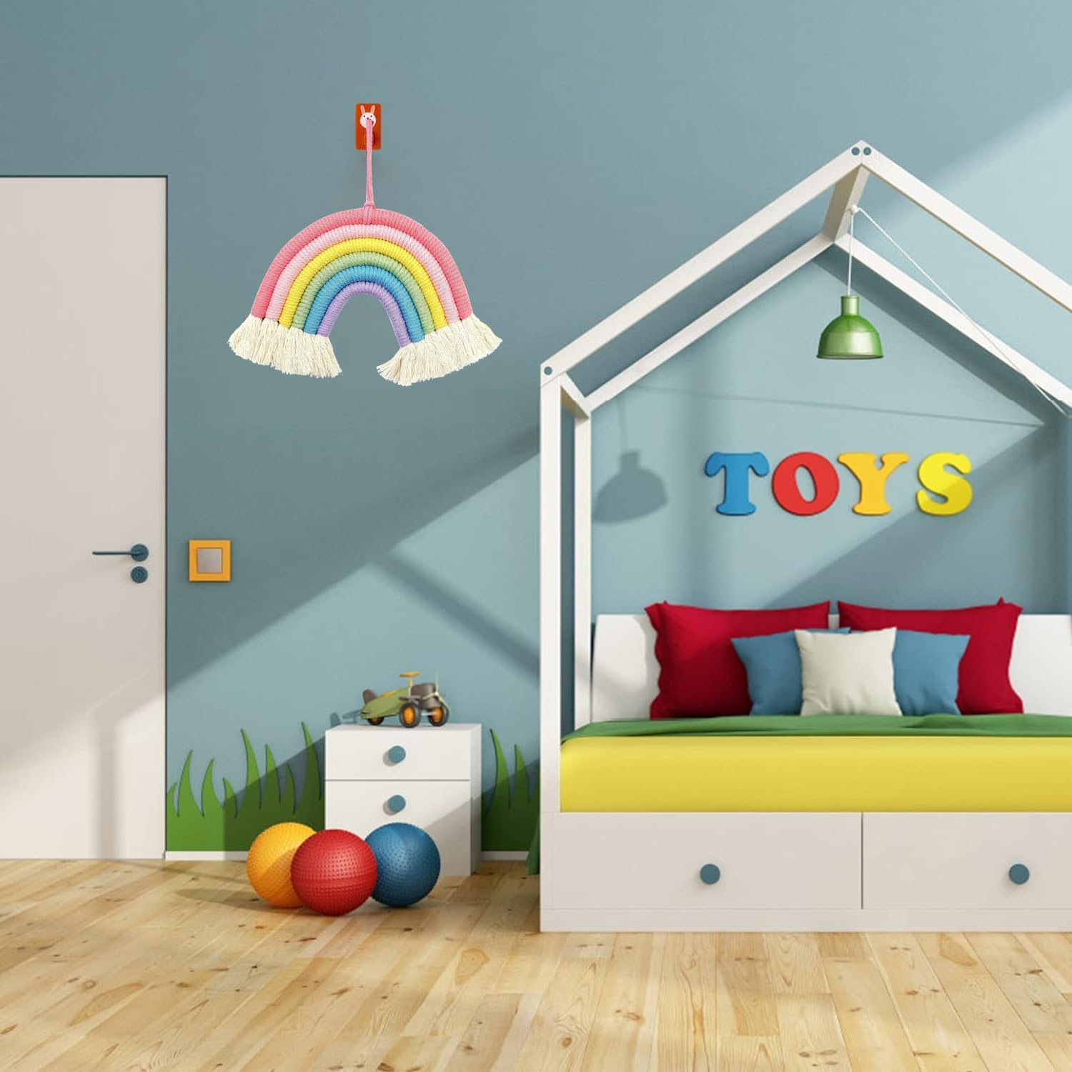 Supkeyer Rainbow Tapestry Macrame Wall Hanging Hand Woven Tapestry Tassels Lovely Rainbow for Home Bedroom Nursery Kids Room Bedroom Playroom Wall Decoration image number 3