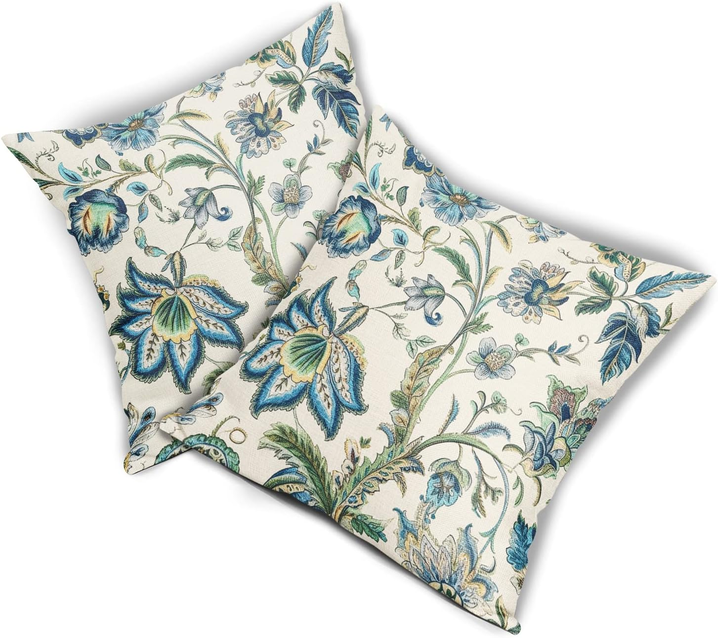 Sweetshow Chinoiserie Outdoor Pillow Covers 16X16 Inch Pack of 2 Boho Blue Floral Pillow Covers Vintage Farmhouse Outdoor Pillowcase Square Linen Cushion Cover for Bedroom Sofa Couch Home Decor image number 1