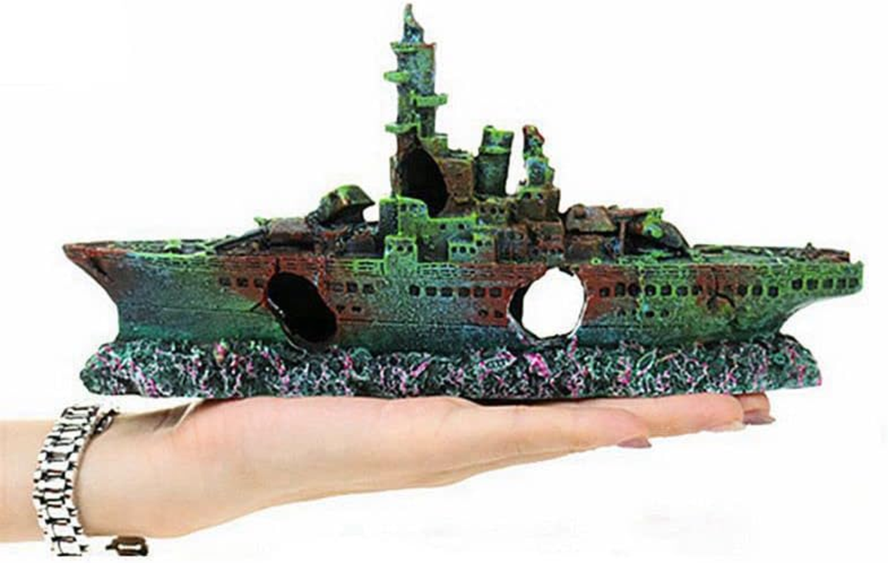 AIMALL Aquarium Shipwreck Decorations Fish Tank Ornaments, Aquarium Shipwreck Ship Fish Tank Resin Sunken Ship Fishing Hiding Pot Decor,Eco-Friendly for Freshwater Saltwater Aquarium Decorations image number 3
