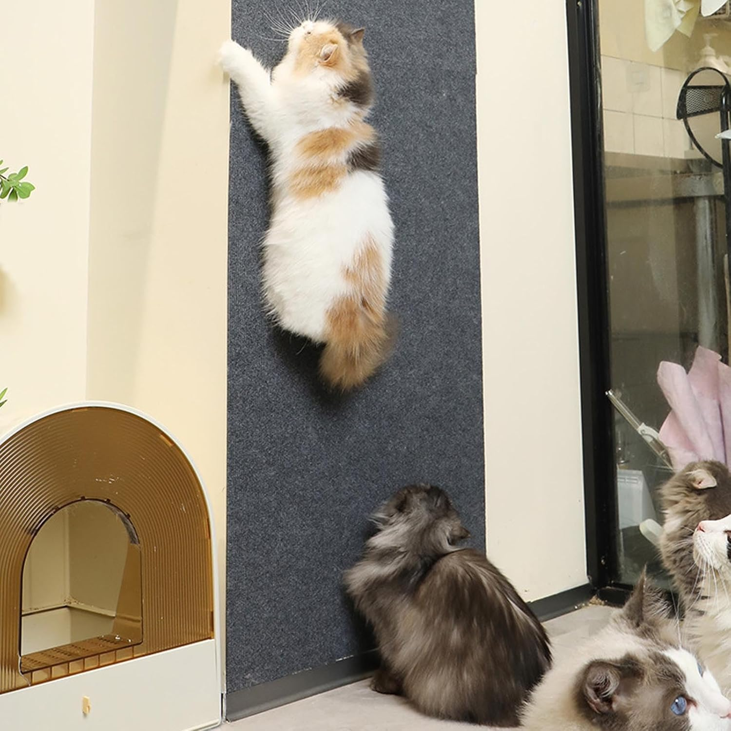 Cat Scratching Mat 78.7"X15.7", Self-Adhesive Cat Scratch Furniture Couch Protector, Cuttable Cat Wall Climbing Carpet, Cat Scratching Pad Replacement for Cat Tree Shelves