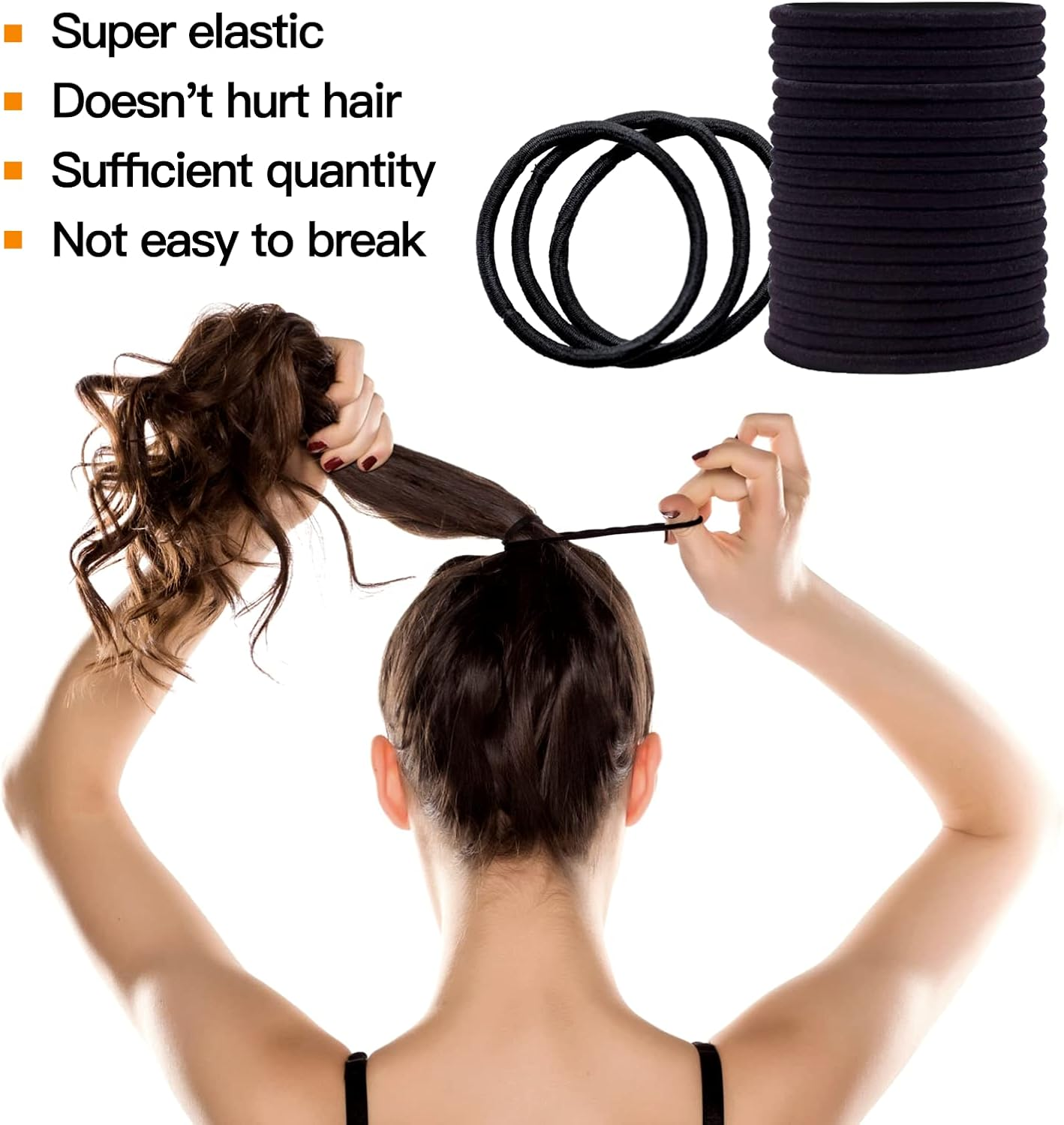 HXC 100Pcs Black Elastic Hair Bands, Small Elastic Hair Bobbles for Women, 2Mm Thin Hair Tie for Kids, Soft Hair Bands Withou Metal, Elastic Ponytail Holder image number 4