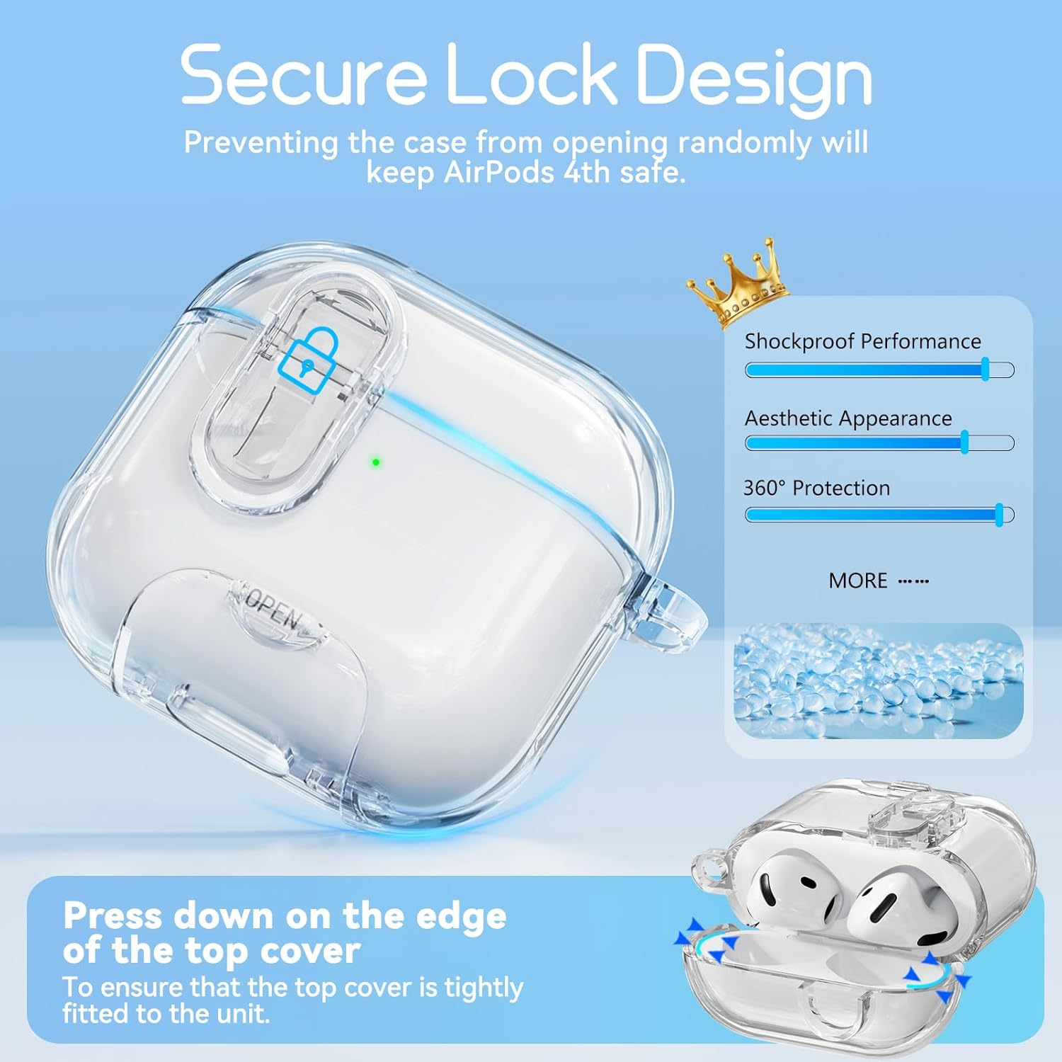 For Airpods 4 Case Cover（2024） with Lock & Phone Stand,Soft TPU Transparent Protective Case for Airpod 4Th Anc（Active Noise Cancellation） for Women&Man with Cleaning Kit and Keychain image number 2