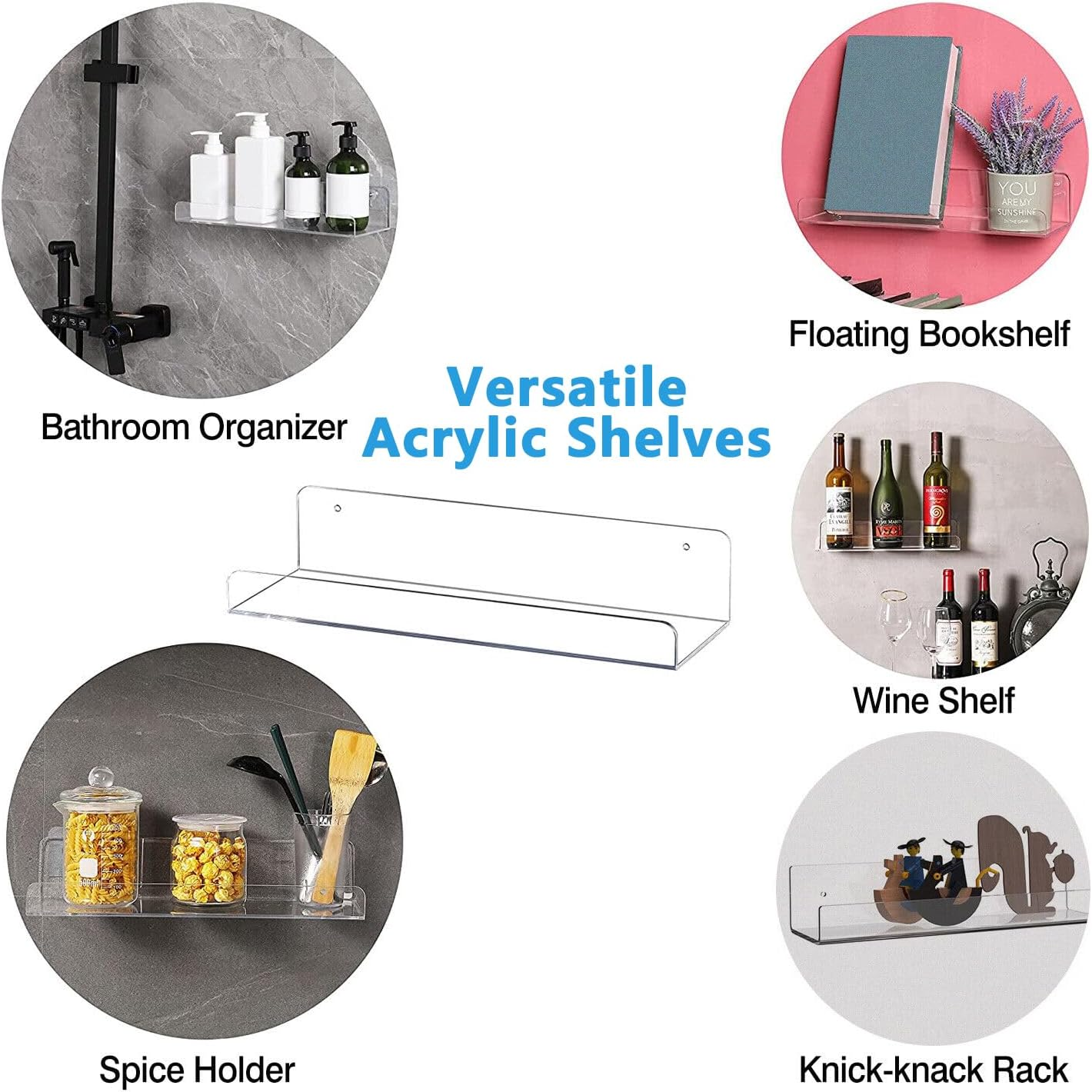 2 Pack Clear Acrylic Shelves 15 Inch, Invisible Floating Bookshelf, Floating Wall Mounted Shelf for Bedroom, Living Room, Bathroom