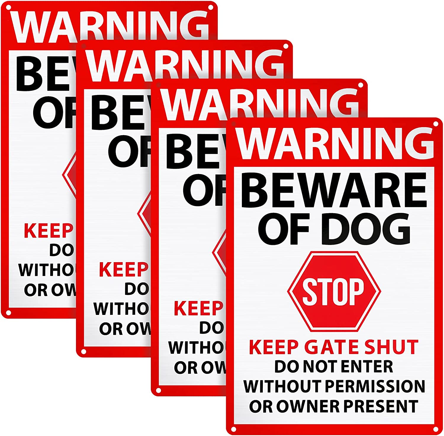 Blulu 4 Pcs Warning Beware of Dog Sign 10 X 7 Inch Do Not Enter Metal Signs No Trespassing Dog Sign Stop Keep Gate Closed for Fence Door Gate Outdoor Home Kitchen Farm Garden Garage Wall Decor