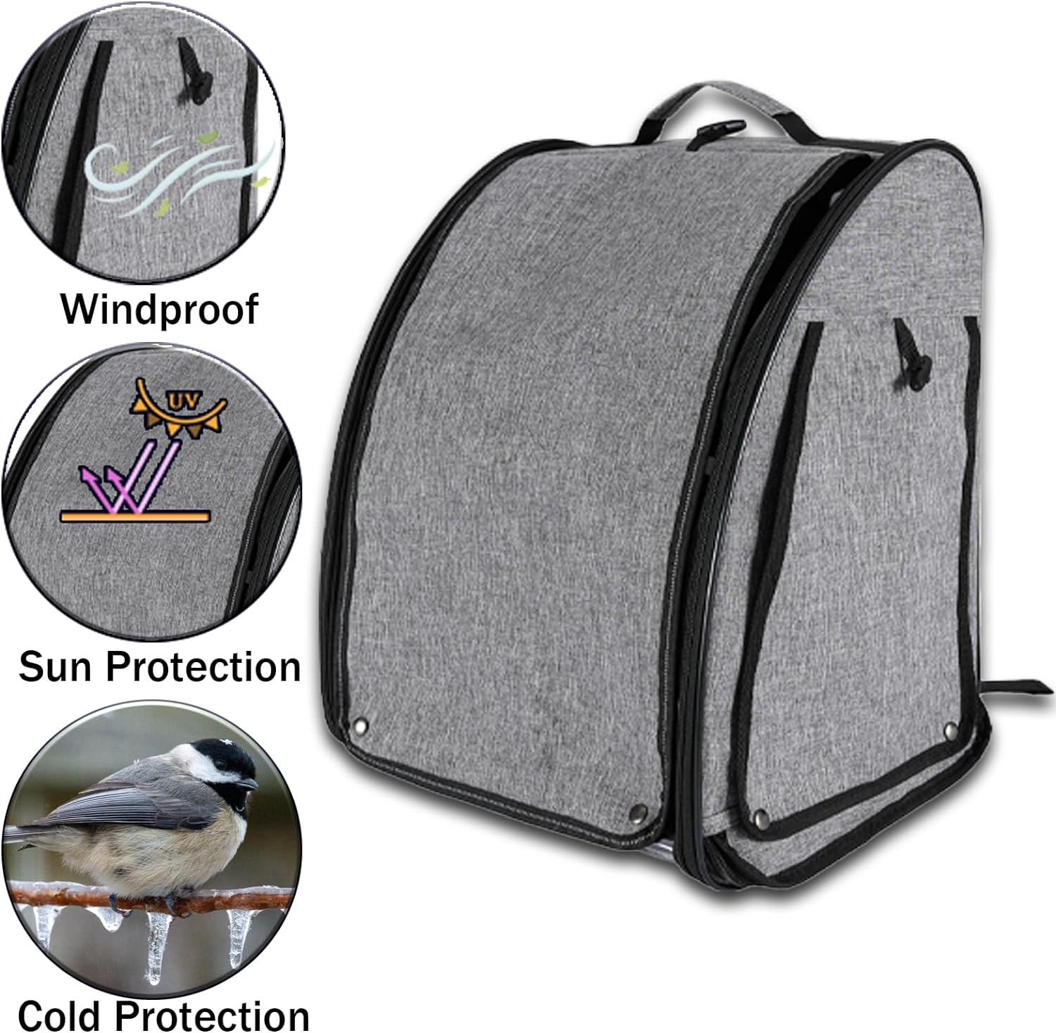 Bird Carrier Backpack - Pet Travel Cage with Upgraded Tray and Standing Perches, Breathable & Portable, for Small Birds, Green Cheek, Cockatiel, Parrot(Grey) image number 6