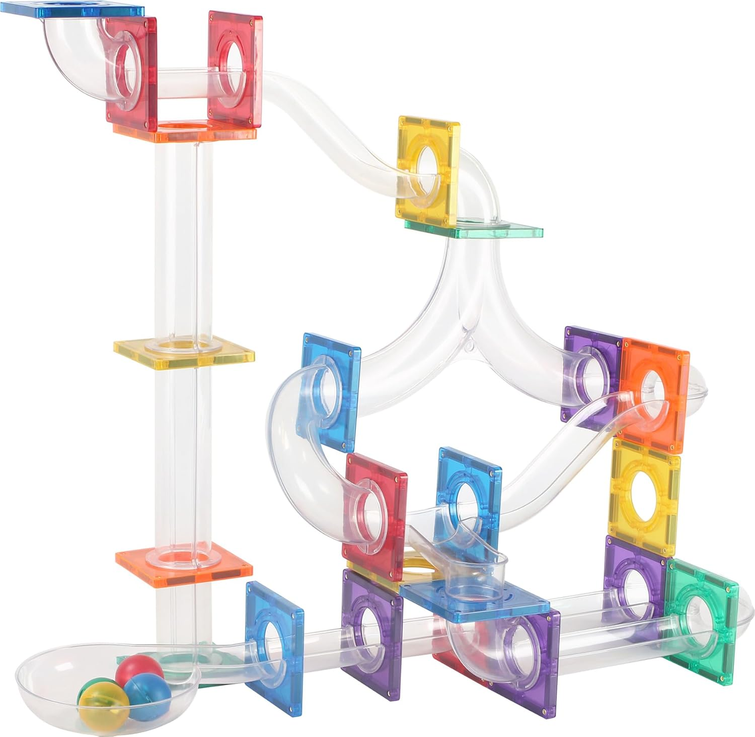 STEAM STUDIO Magnetic Tiles Marble Run 100Pcs, Rivet Secured Magnetic Tiles Connector with Clear Tubes, Building & Construction Toys for Open-Ended Play image number 6