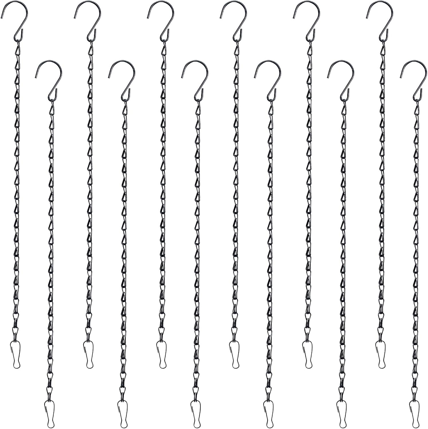 12 Pack Hanging Chains with Hooks, Black Sign Hanger for Hanging Bird Feeders, Birdbaths, Picture, Planters, Lanterns, Baskets, Billboards, Decorative Ornaments, Wind Chimes image number 1