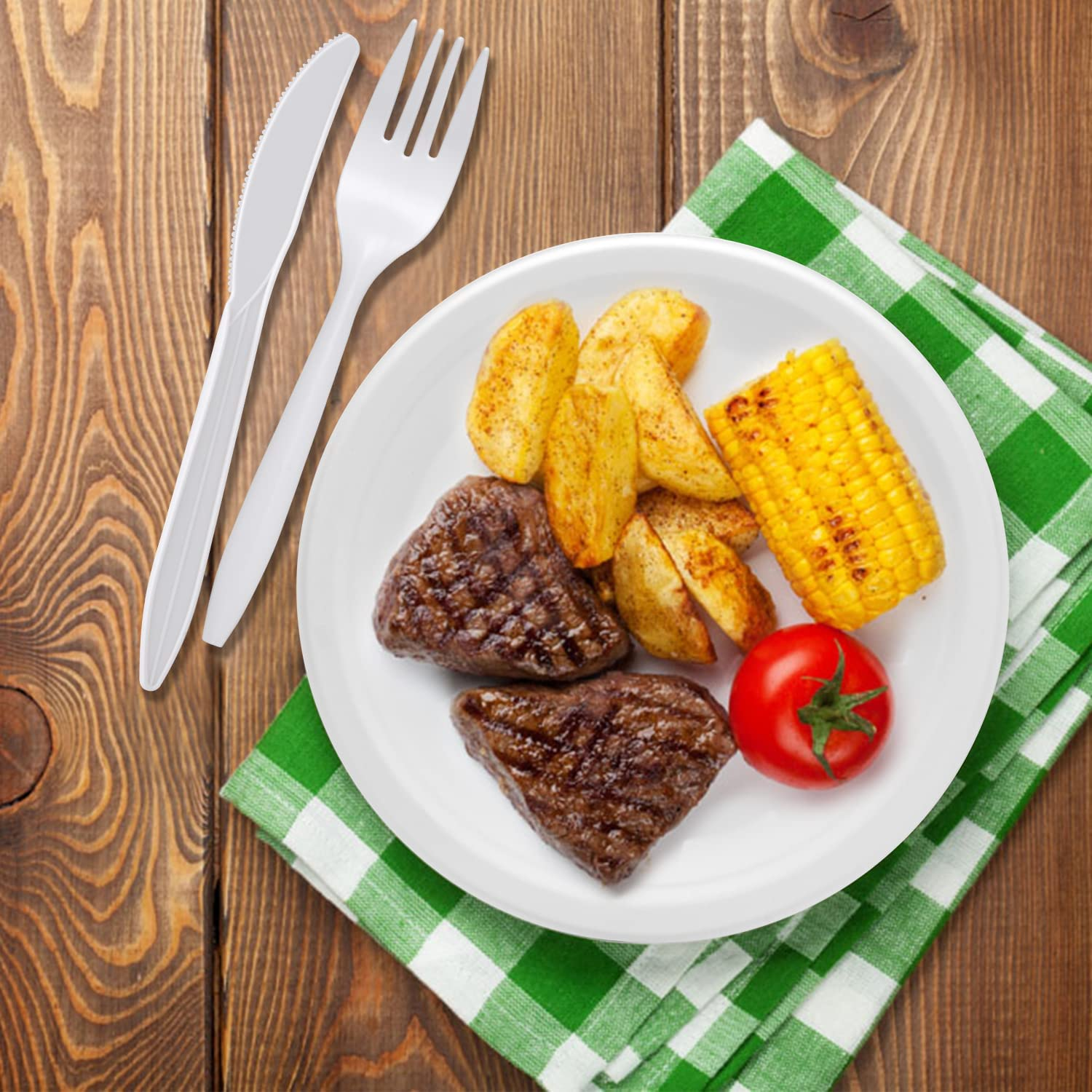 400Pcs Eco-Friendly Biodegradable Disposable Paper Plates Napkins Cups and Re-Usable Cutlery Set, Compostable Sugarcane Bagasse Tableware Dinnerware Dining Sets for Party Dinner Picnic Camping BBQ image number 4