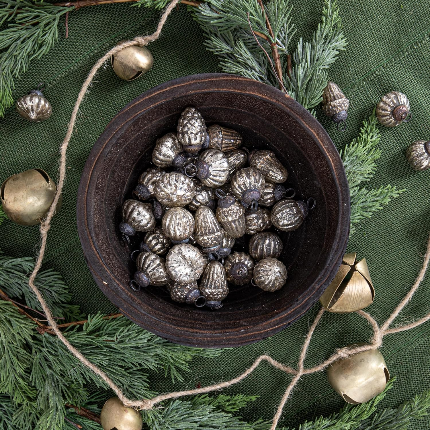 Creative Co-Op Embossed Antique Silver Mercury Glass Ornaments (Set of 36 in Organza Bag) Ornamentornament, Christmas image number 1