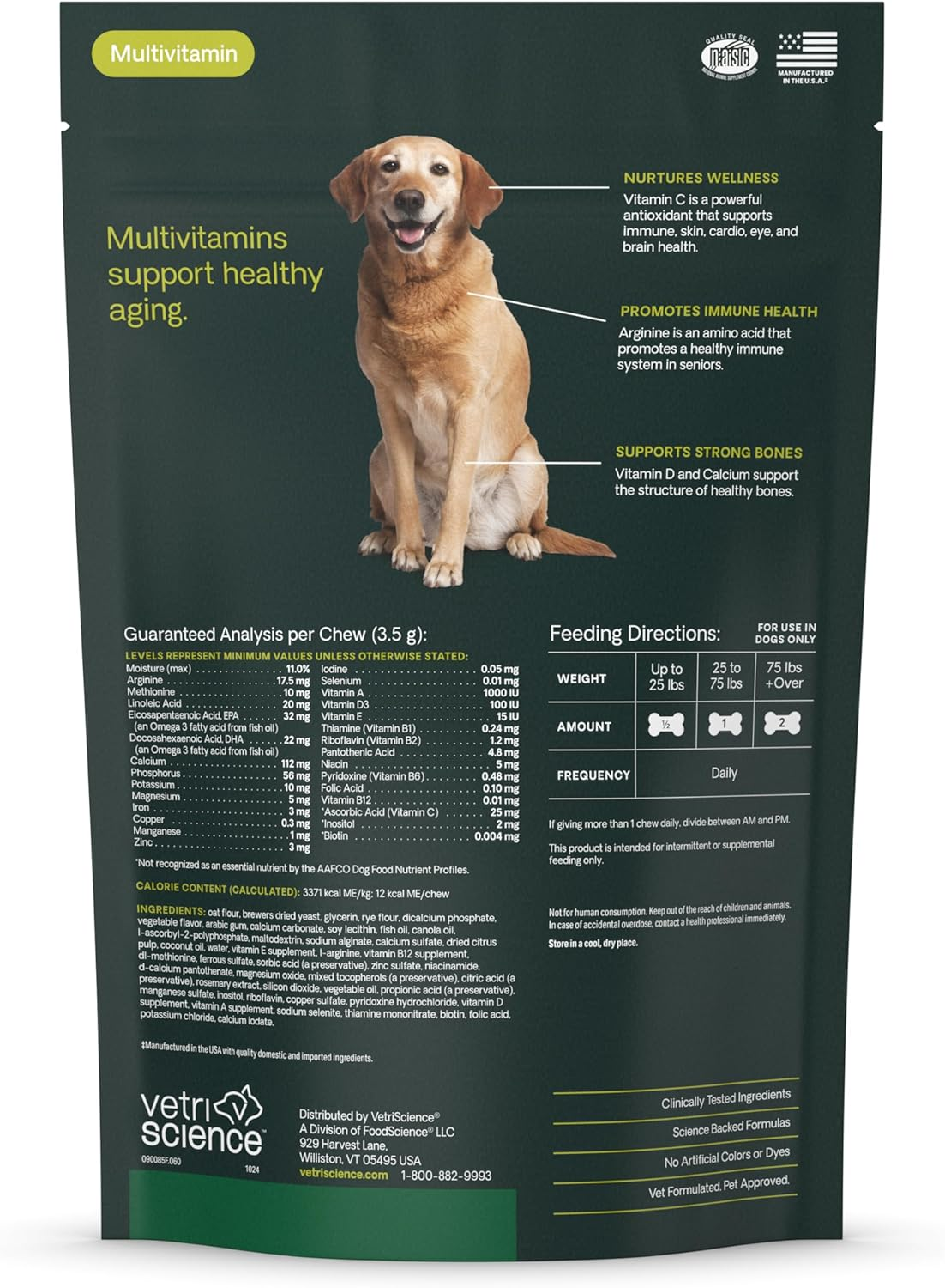 Vetriscience Senior 27+ Active Health Chews, Canine plus Daily Multivitamin for Senior Dogs, Balanced Vitamins, Minerals and Antioxidants, Healthy Aging and Wellness Support, Veggie, 60 Count image number 2