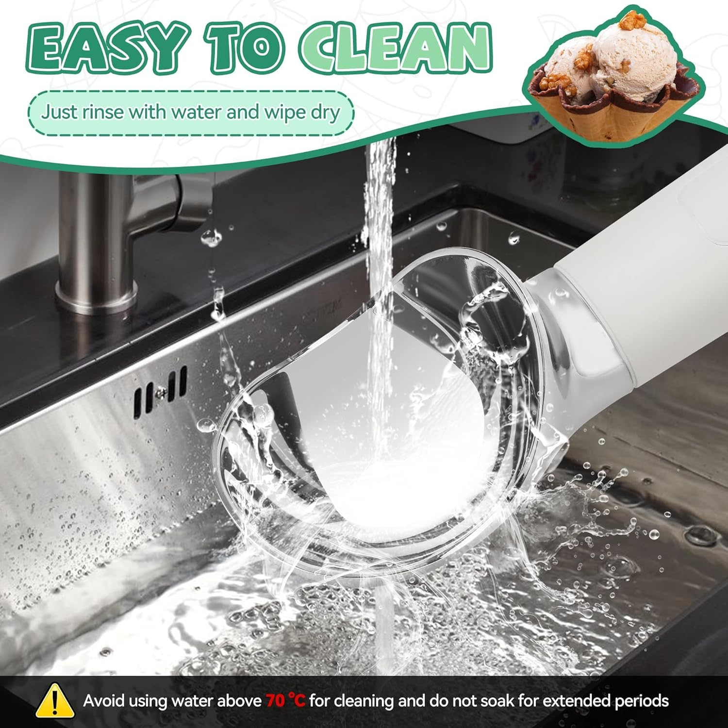 Heated Ice Cream Scoop &ndash; Electric Scooper for Hard Ice Cream and Desserts, Handheld Heating up to 158&deg;F, Rechargeable with LED Display, Easy to Clean, Ideal Summer Gift (White) image number 2