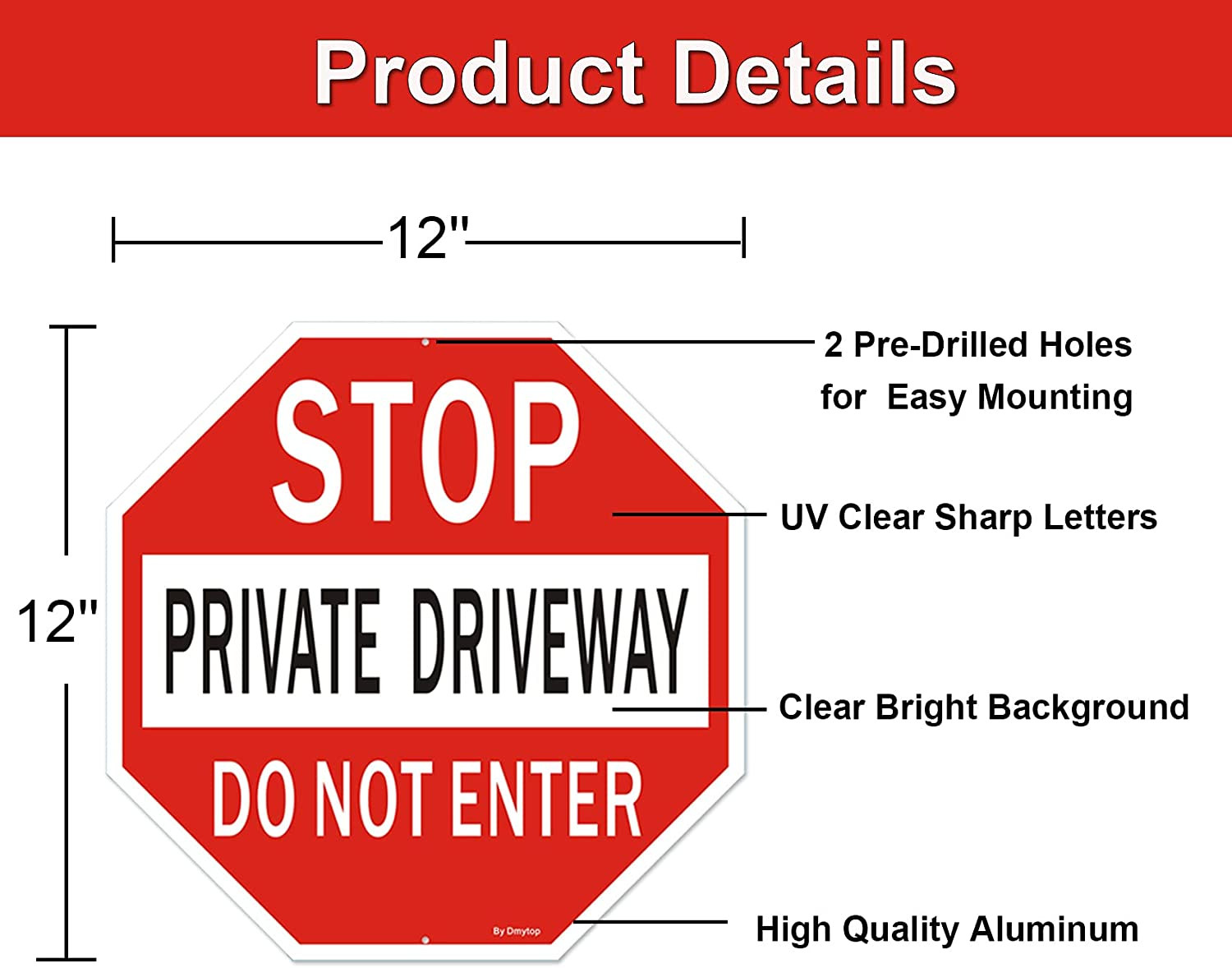 1Pack Stop Sign, Private Driveway Do Not Enter Sign | 12" X 12" Reflective Aluminum, Easy Mounting, UV Protected, Octagon Shaped image number 2