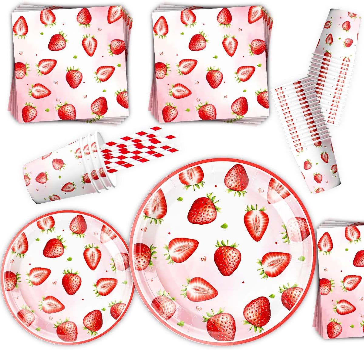61PCS Strawberry Theme Birthday Tableware Set - Strawberry Decorations, Camping Party Supplies - Paper Plate, Cup, Napkin, Tablecloth, Fruit Party Table Decor image number 4