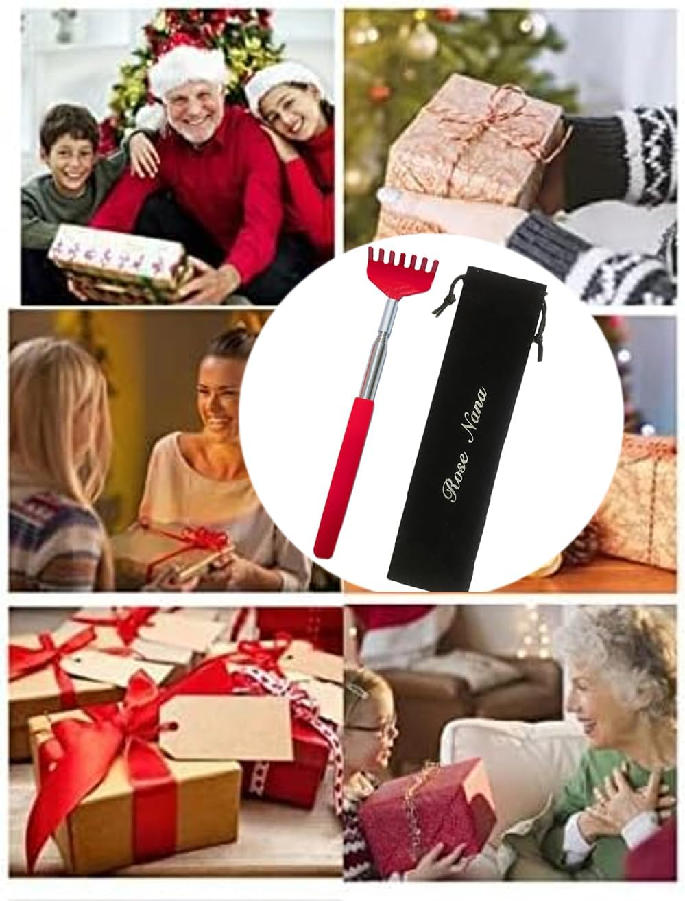 Back Scratcher, Portable Extendable Stainless Steel Telescoping Back Massager for Adults Men Women Itch Relief with Rubber Handle (Red) image number 1