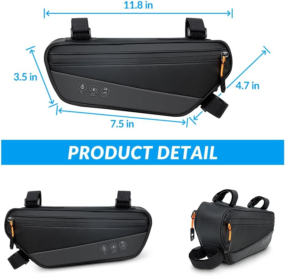 WOTOW Bike Frame Bag - Waterproof Bike Triangle Bag with Side Pocket - Reflective Bicycle under Tube Storage Pouch for Road Mountain Bike Cycling Travel image number 1