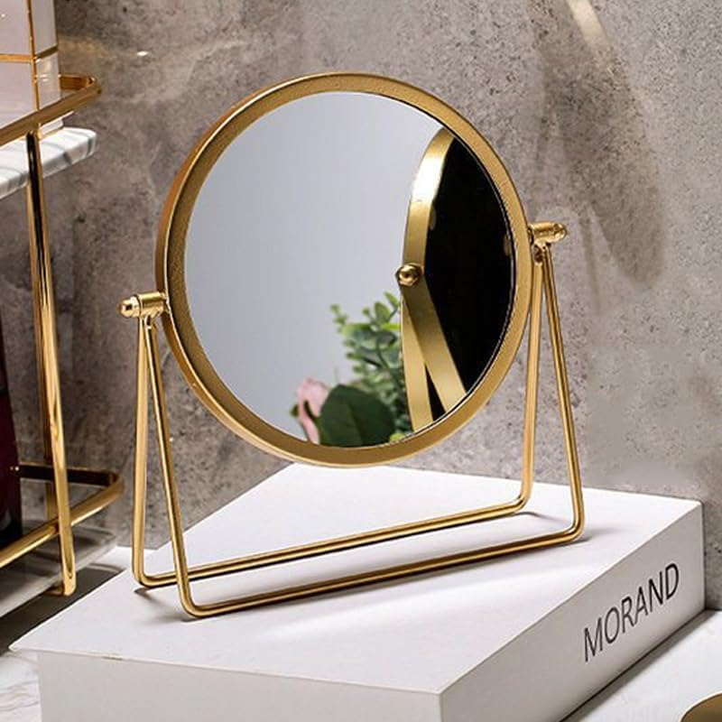 Table Desk Vanity Makeup Mirror, Portable Folding Mirror with Metal Stand Tavel Make up Mirror Hanging Bathroom for Shower Shaving Travel Adjustable Rotation image number 1