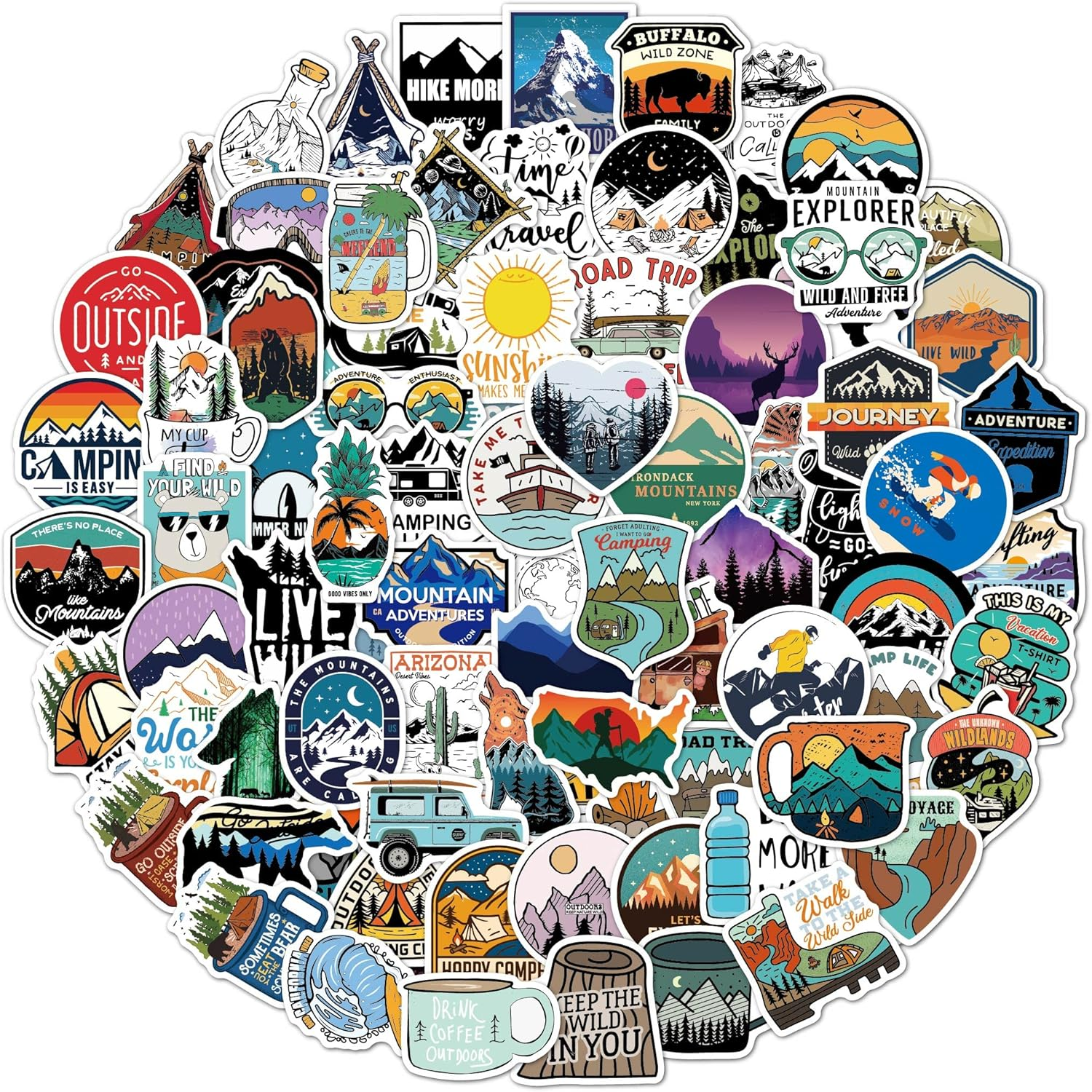 Pack of 100 Outdoor Stickers, Vsco Camping Stickers, Camping Adventure, Waterproof Vinyl Stickers for Laptop, Suitcase, Motorcycle, Skateboard, Car, Luggage image number 2
