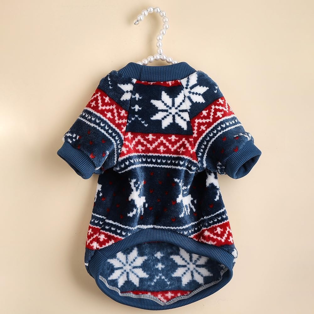 Dog Jumper for Small Dogs, Fleece Dog Jumper, Ethnic Style Dog Winter Clothing, Ultra Soft Thermal Winter Warm Puppy Sweatshirt, Pet Jumper (Blue, L)