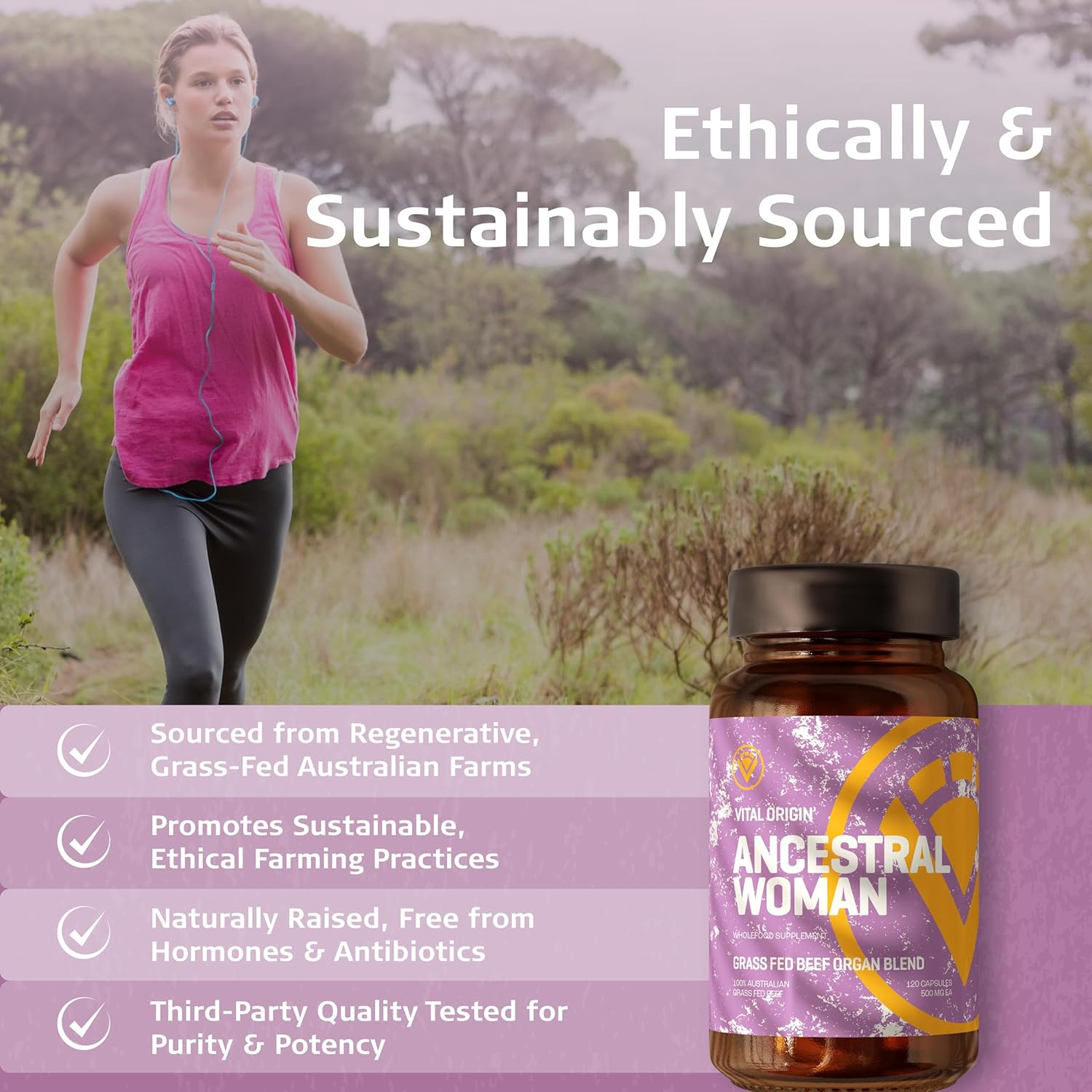 Ancestral Woman Beef Organ Blend Capsules - 100% Grass Fed Australian Superfood Ovary, Uterus, Liver, Spleen, Kidney & Whole Blood &ndash; Natural Source of Iron, B12, Vitamin A, Selenium & Biotin - 120 Capsules. image number 3