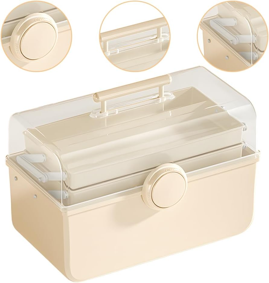 3-Layer Plastic Dividing Storage Box, Multifunctional Plastic Tool Box with Handle for Sewing, for Sewing, Makeup, Medicine, Nail, Hair Accessories for Kids, 35*19*23 Cm image number 1