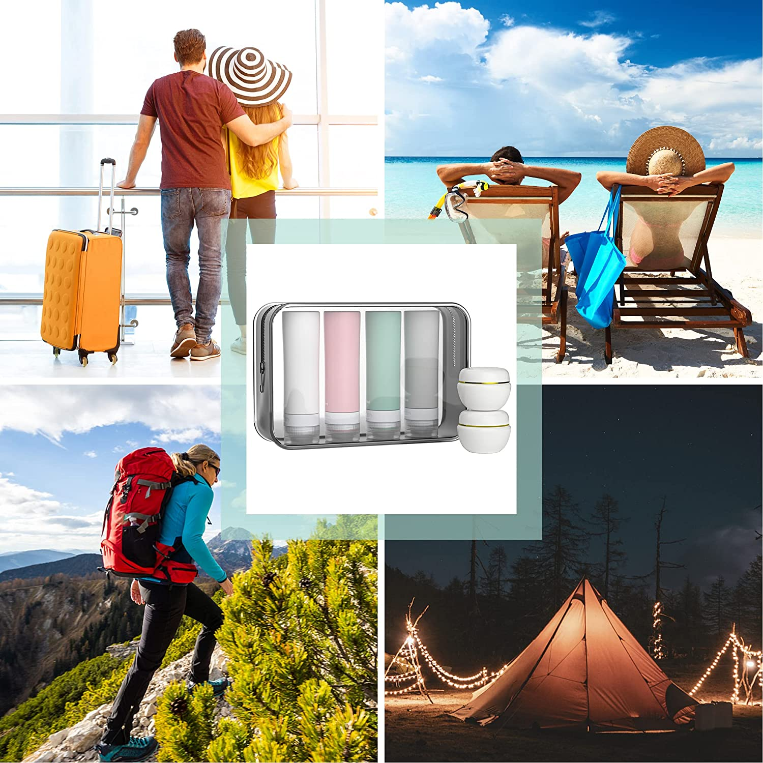 6-Piece Toiletries Set, Four 80ML Leak-Proof Silicone Squeezable Travel Bottles and Two 20ML Cream Boxes for Shampoo Conditioner Lotion Body Wash and Cream Cream&hellip; image number 5