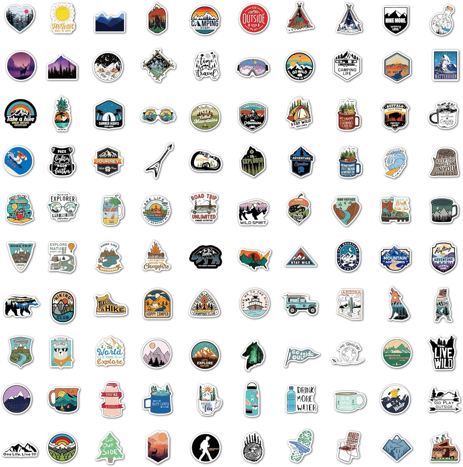Pack of 100 Outdoor Stickers, Vsco Camping Stickers, Camping Adventure, Waterproof Vinyl Stickers for Laptop, Suitcase, Motorcycle, Skateboard, Car, Luggage image number 6
