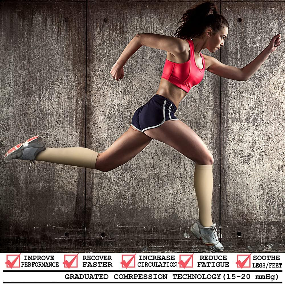 Premium Compression Socks (3 Pairs) 15-20 Mmhg | Optimal Support for Women & Men in Athletic Activities: Running, Cycling, Skin Color（L/Xl） image number 3