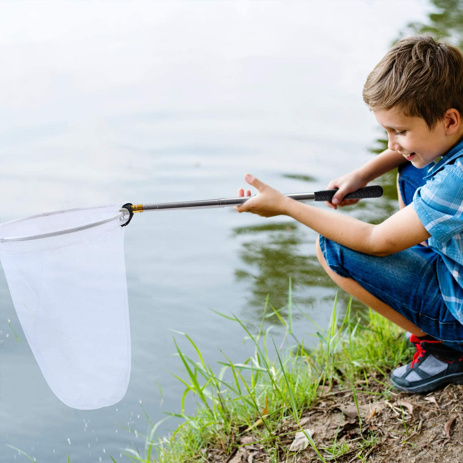 Elcoho Telescopic Butterfly Nets Stainless Steel Kids Bug Net Outdoor Tools Insects Fishing Net with Storage Bag Extendable from 15 Inches to 59 Inches White image number 4