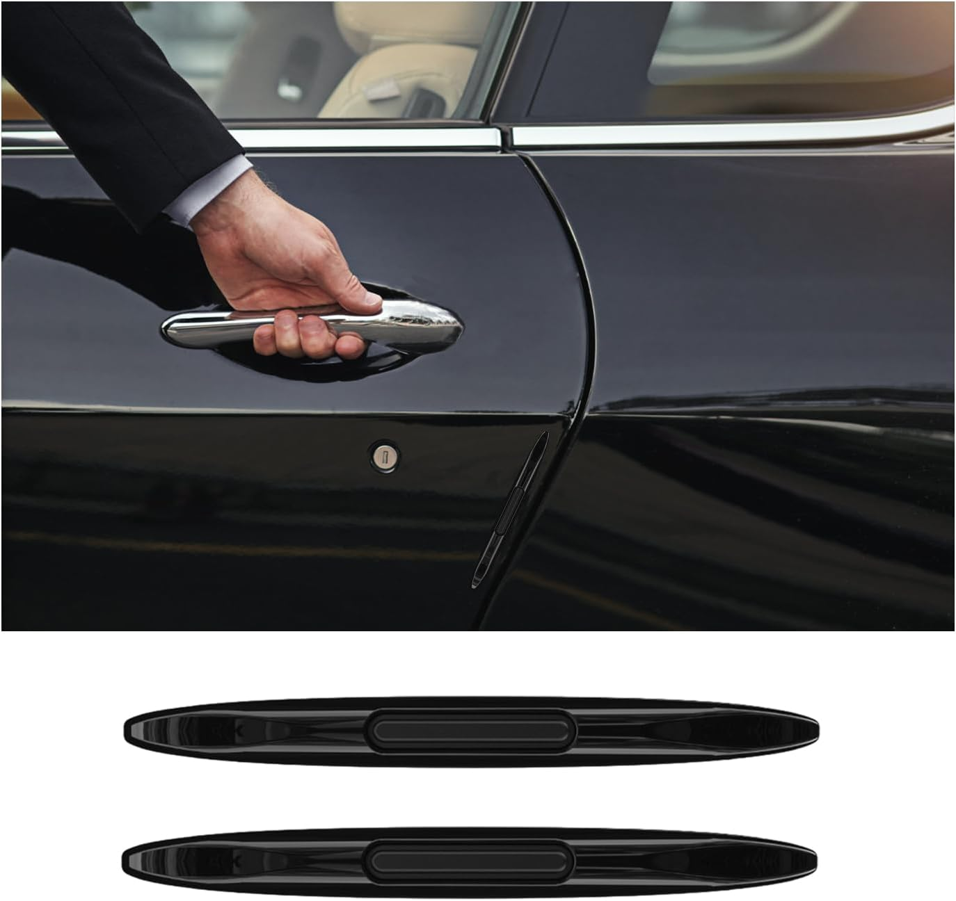 2 PCS Car Door Edge Guard Protectors, Anti-Collision Silicone Side Door Edge Sticker Strips, Electrostatic Eliminating Strip with Air Bags, Universal Auto Body Accessories (Black)