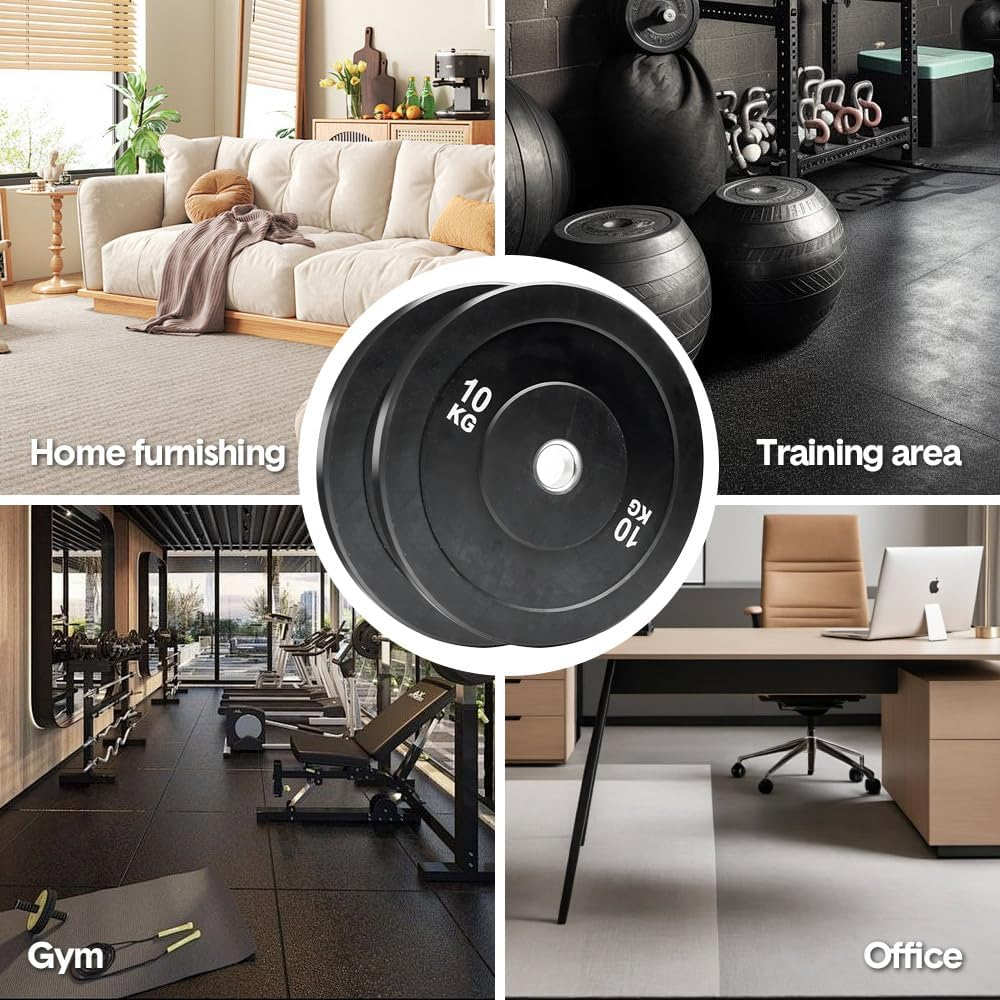 ALSTON 2 Pack 10Kg Bumper Plates 2 Inch Olympic Weight Discs Rubber Barbell Plates, with Stainless Steel Inserts Strength Training Weightlifting Home Gym Fitness image number 2