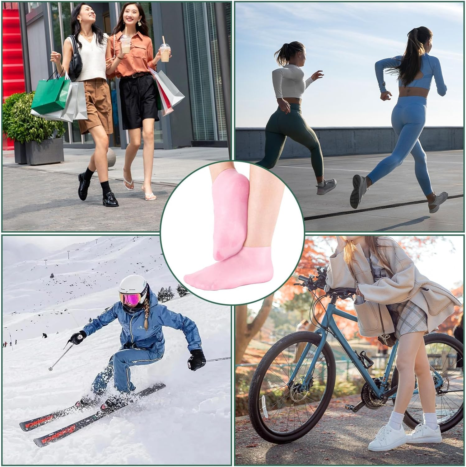 2 Pairs Silicone Socks, Moisturizing Socks for Dry Cracked Feet Women (Pink) image number 1