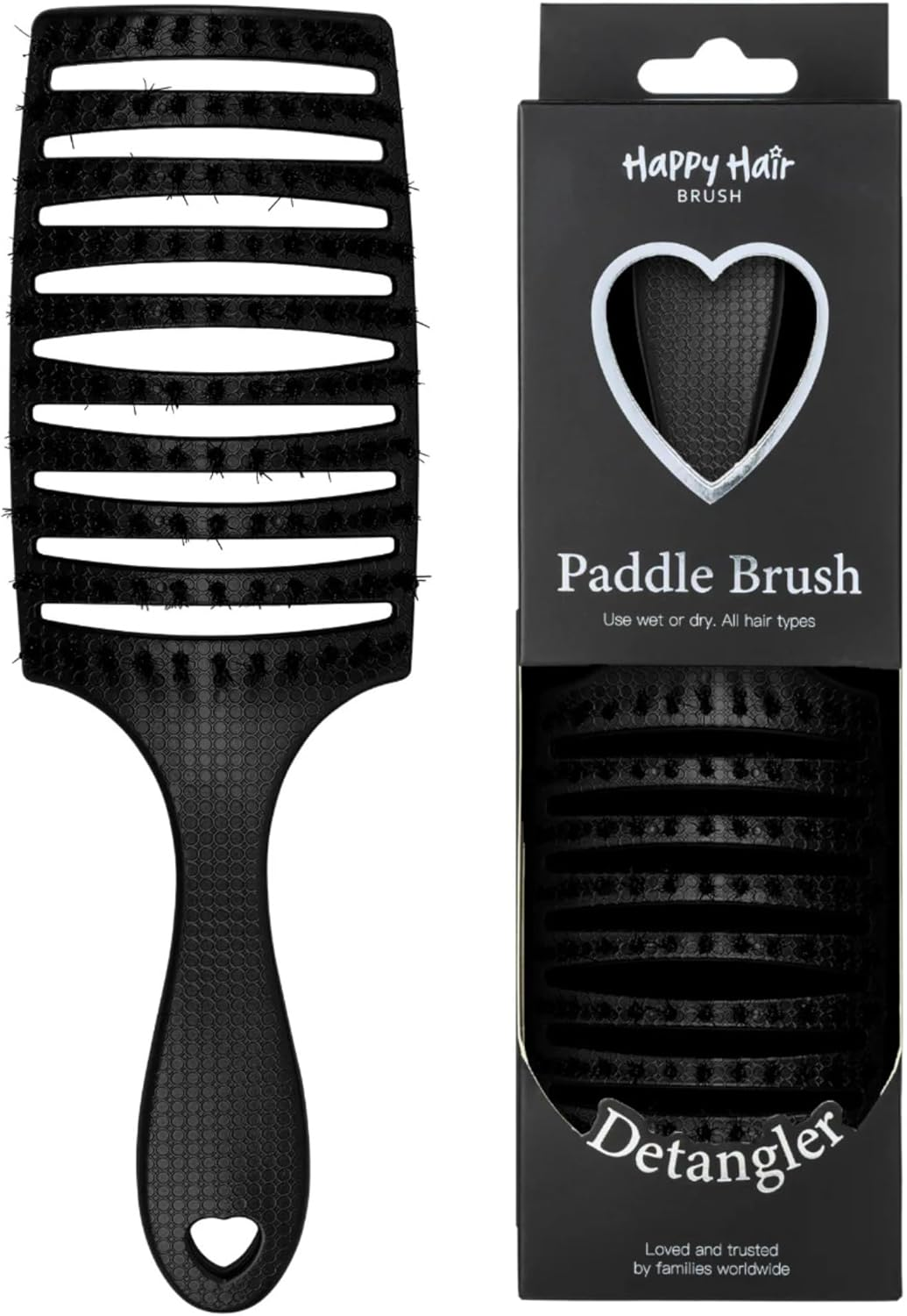 HAPPY HAIR Happy Detangler Paddle Brush with Boar Bristles & Nylon Pins | Designed by Women to Detangle & Smooth Thick, Fine or Curly Hair | Pain-Free Slick Back Brush, Ultra Lightweight (Teal)