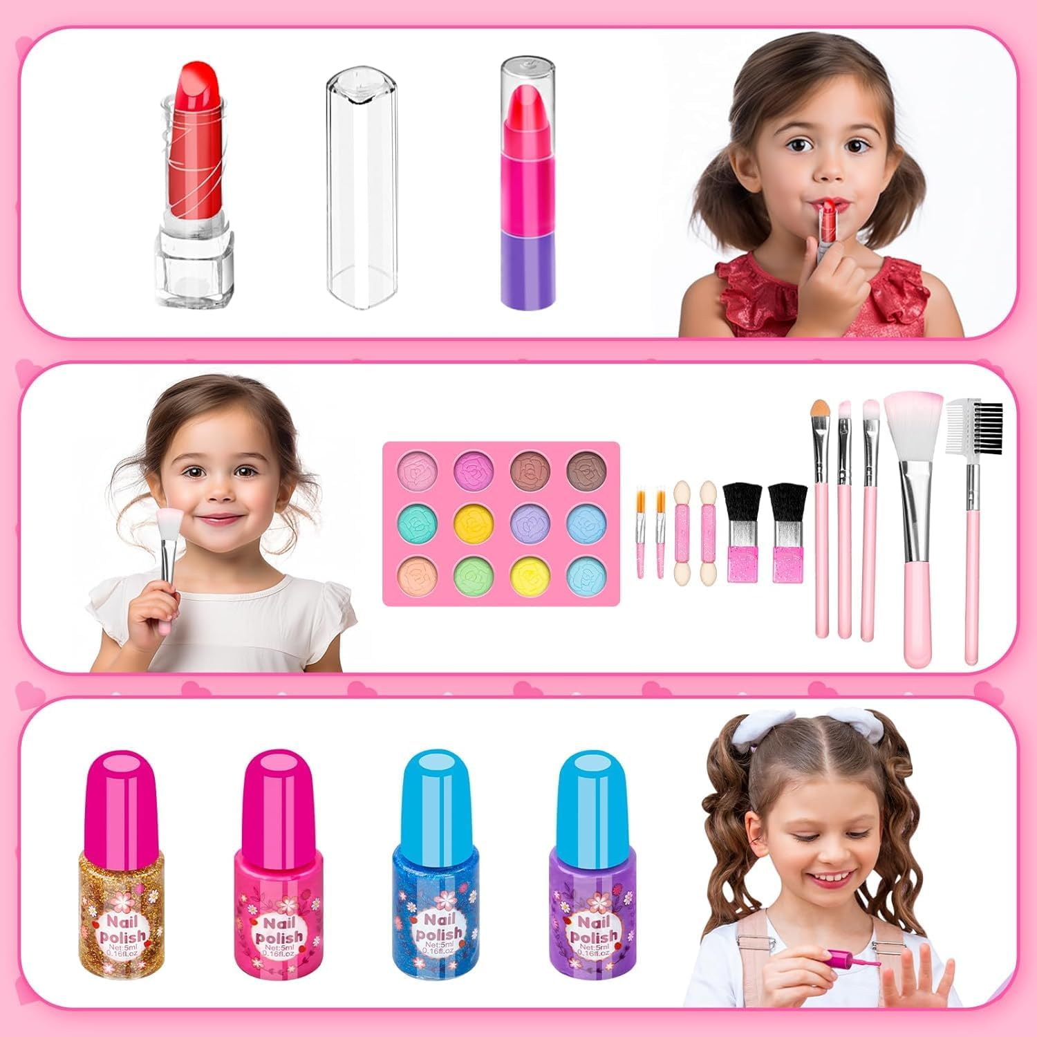 Kids Make up Kit for Girl 56 Pcs Washable Makeup Kit Real Cosmetic, Little Girls Makeup Set Pink Makeup Set for 3-12 Year Old Kids Toddler Girl Toys Birthday Gift&hellip; image number 3
