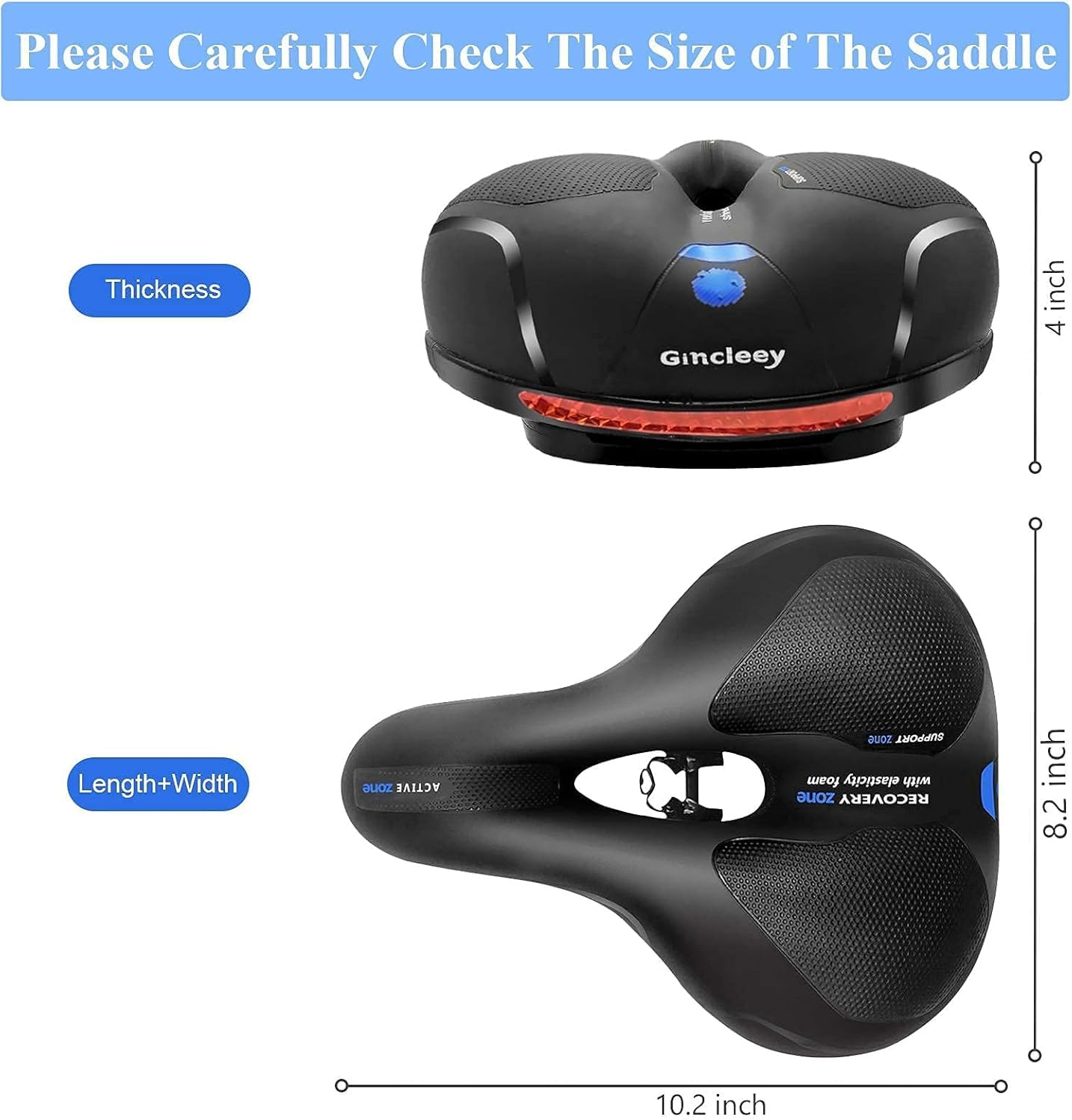 Comfort Bike Seat for Women Men,Wide Bicycle Saddle Replacement Memory Foam Padded Soft Bike Cushion with Dual Shock Absorbing Universal Fit for Indoor/Outdoor Bikes with Reflect image number 3