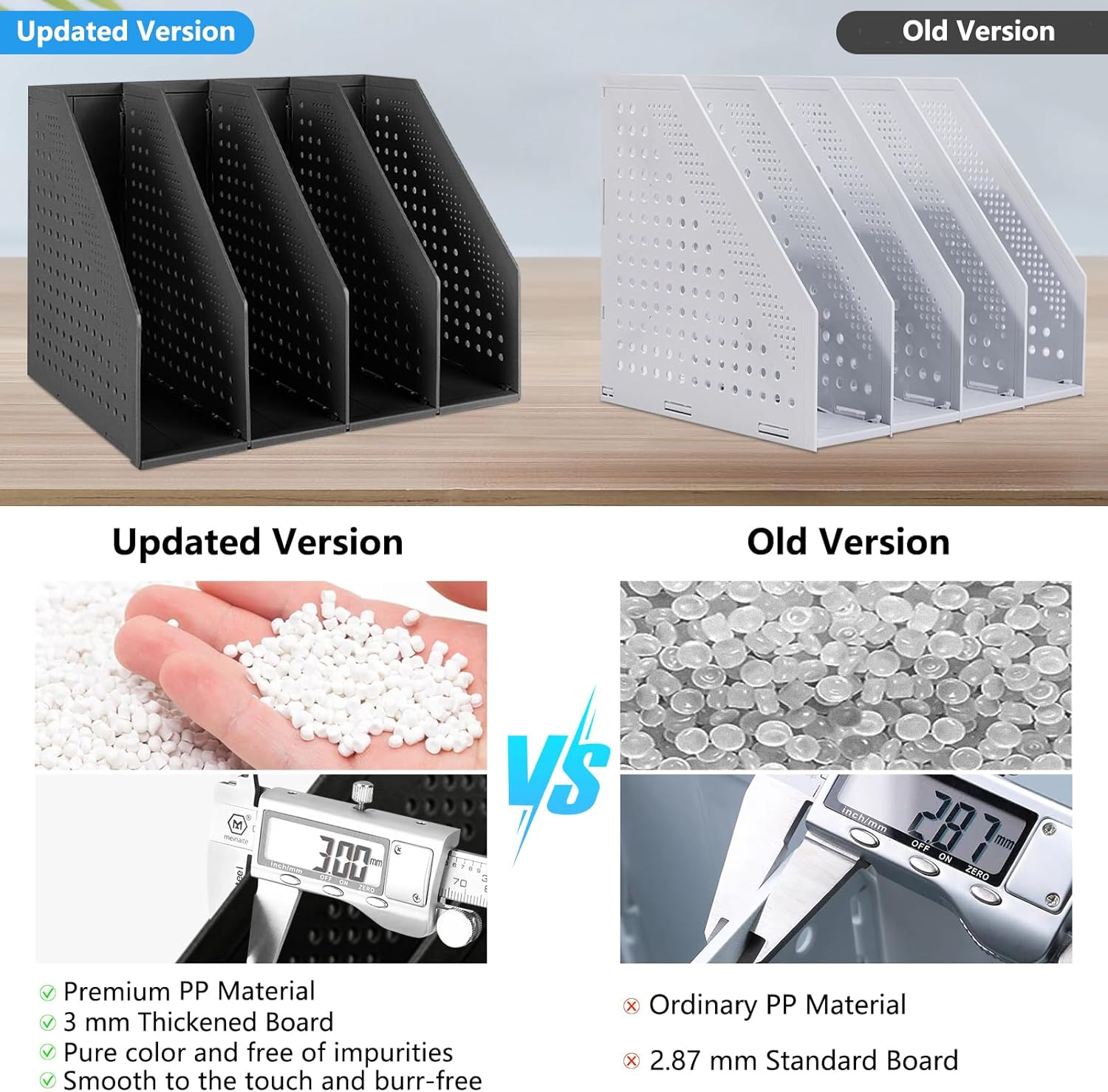 SAYEEC Collapsible File Organizer Magazine Holder Desktop 4 Compartment File Holder Plastic Divider Sorter Adjustable Stand Office Document Organizer Storage Bins Home School File Box (Black) image number 1