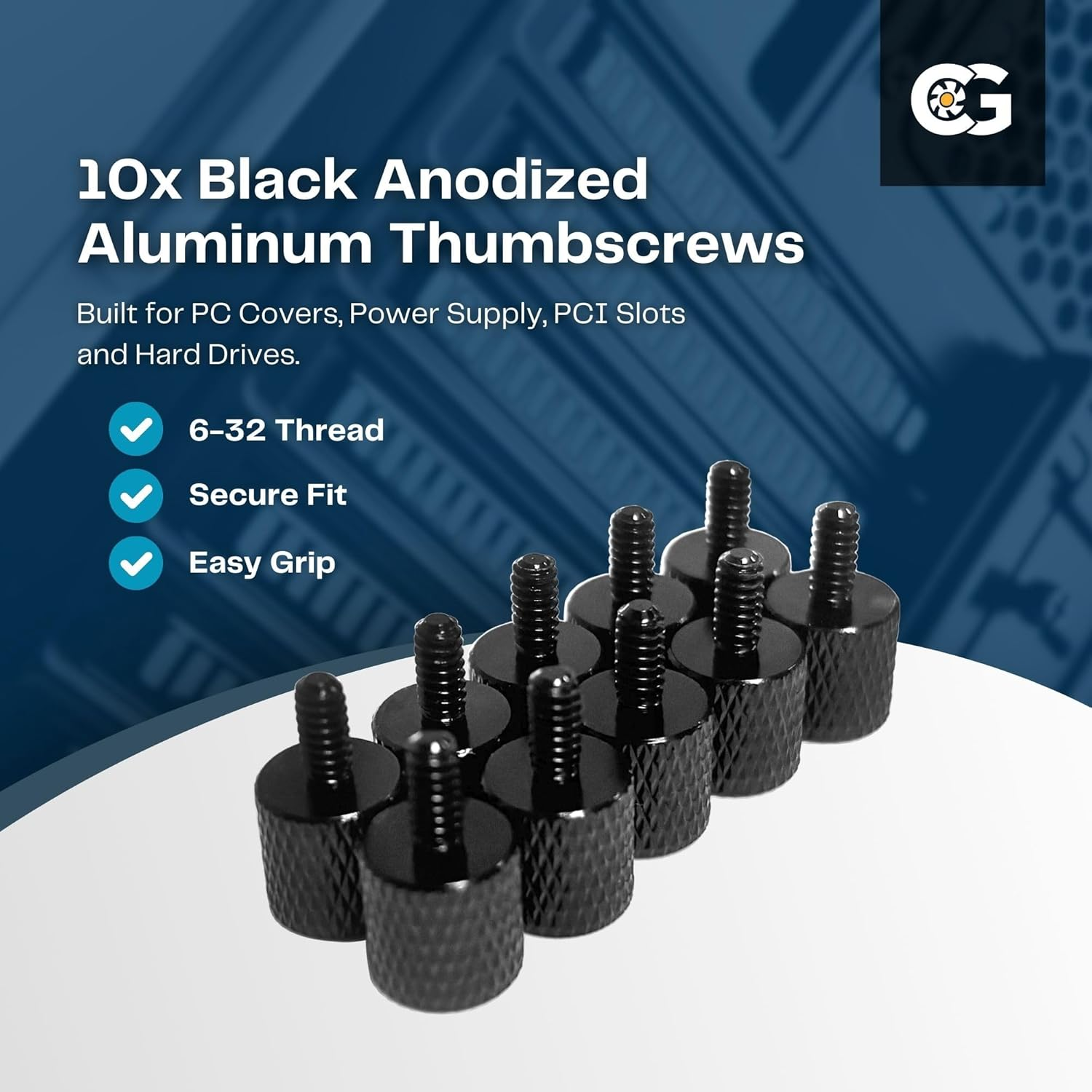 10 X Black Anodized Aluminum Computer Case Thumbscrews (6-32 Thread) for Cover / Power Supply / PCI Slots / Hard Drives image number 4