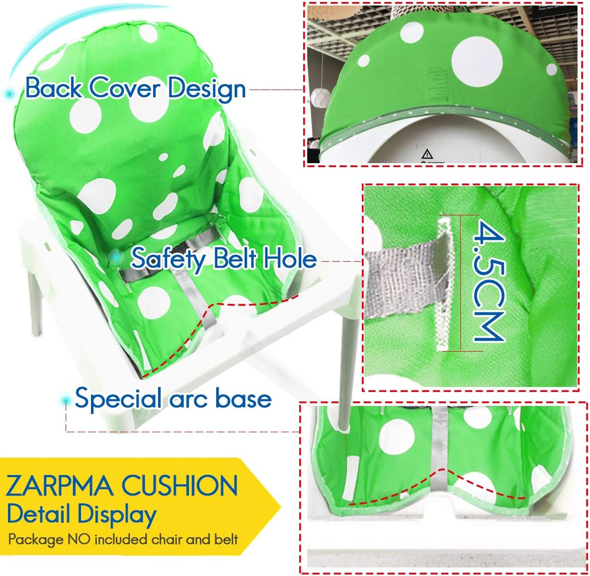 Zama Seat Covers & Cushion Compatible for IKEA Antilop Highchair Washable Foldable Baby Highchair Cover Childs Chair Cushion (Dark Green) - Blue image number 4