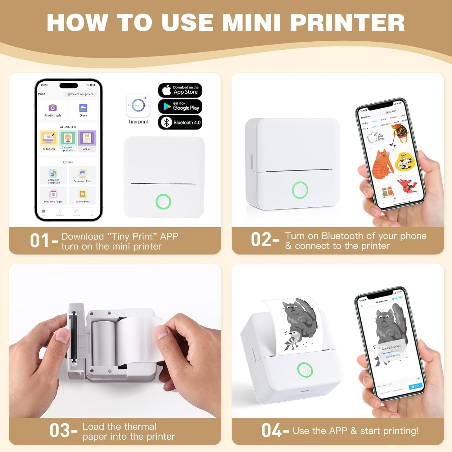 Cudinham Print Pods Mini Printer, Sticker Printer with 10 Rolls Thermal Printing Paper, Inkless Pocket Printpod for Phone, Impresora Port&aacute;til for Notes, DIY, Compatible with Ios & Android (White) image number 6
