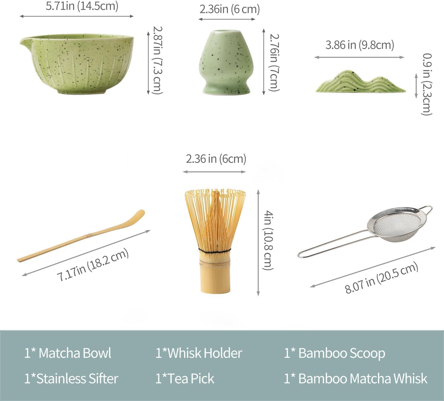 Matcha Whisk Set - 7Pcs Japanese Matcha Kit with Matcha Bowl, Matcha Whisk, Whisk Holder, Strainer - Elegant Matcha Set for Gifting and Personal Use, Gift Box Packaging (Green-7 Pcs) image number 5