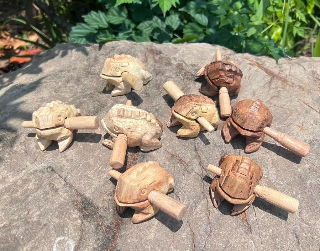 Natural Color Guiro Percussion Instrument Wooden Frog, Musical Home Decor Handcrafted Decoration 2.3-2.75 Inch image number 1